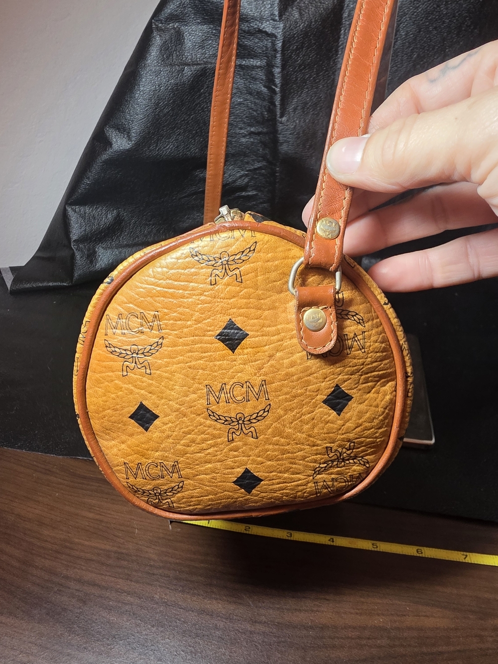 MCM Cognac Visetos Monogram Barrel Crossbody Bag - Picture 4 of 14